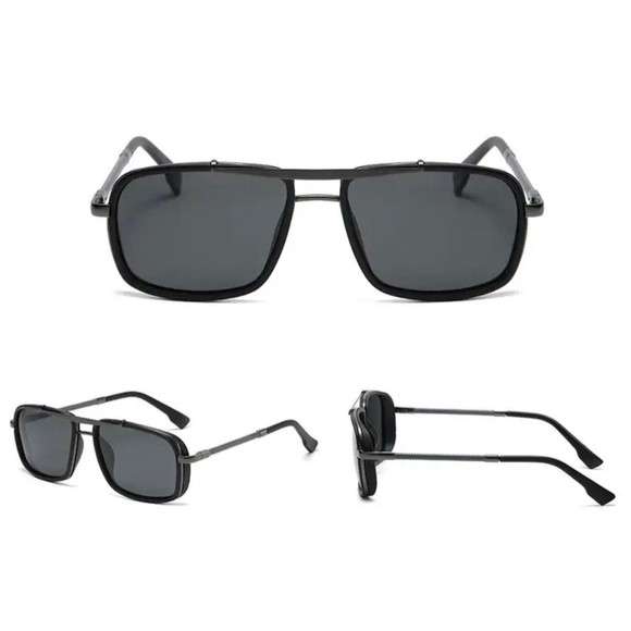 Men's Vintage UV400 Protection Steampunk Polarized Rectangular Sunglasses - Picture 5 of 8